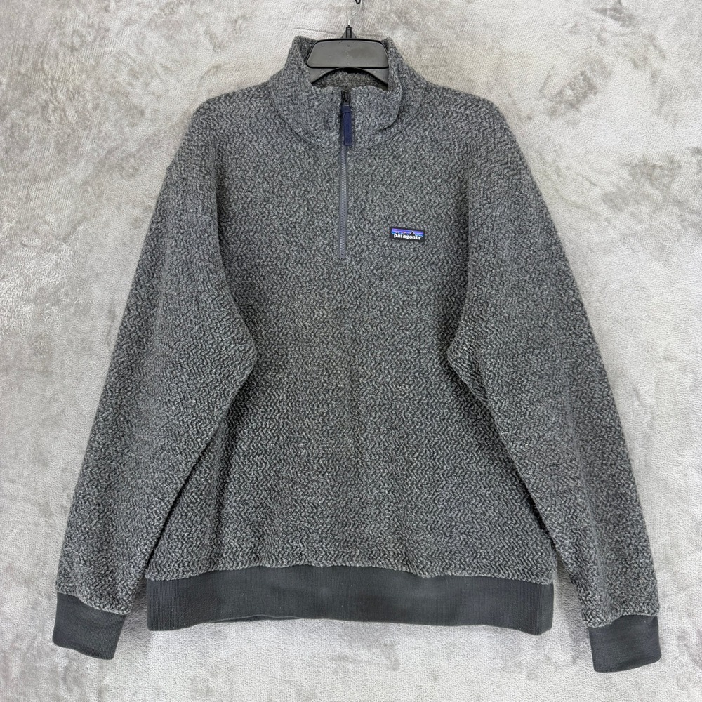 Patagonia Fleece Pullover Mens XL Gray Recycled Wool Blend 1/4 Zip Worn Wear